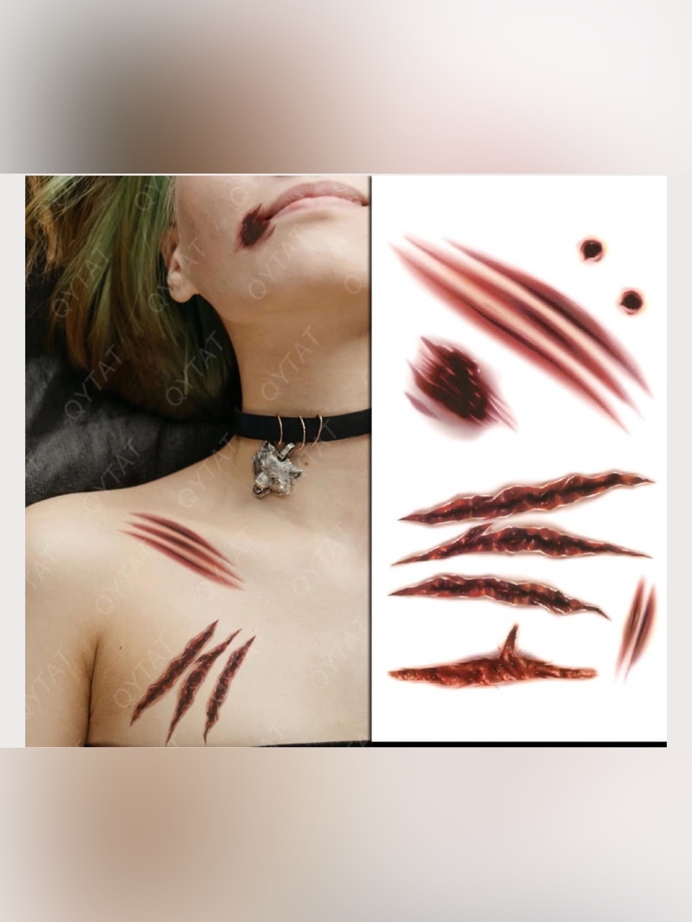 Fake Scar & Scratch Halloween Makeup Stickers - Dark Red
